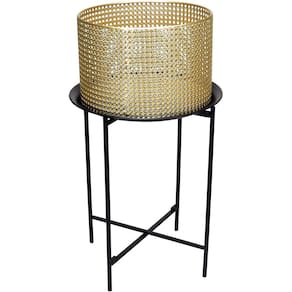 MESA LATERAL HOME&CO COM CACHEPO VASO DECORATIVO PLANTA METAL 51x40x40cm DOURADO