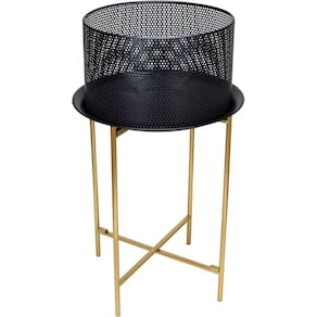 MESA LATERAL CANTO SALA HOME&CO COM CACHEPO METAL VASO DECORATIVO PLANTA 55x40x40cm PRETO