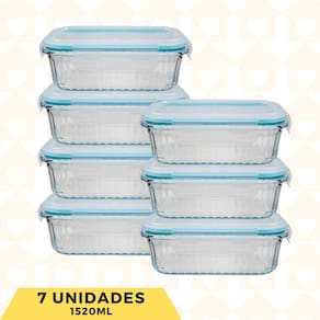 Jogo 7 Potes Canealdos Retangular 1520ML Hermeticos Microondas