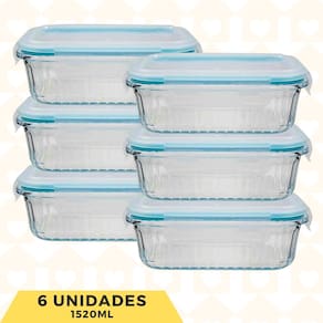 Potes Hermetico Grande 1520ml Organizador Marmita/Lanche 6Un