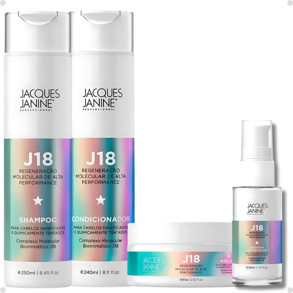Kit Jacques Janine J18: Shampoo, Condicionador, Máscara 80g e Leave-In 30ml