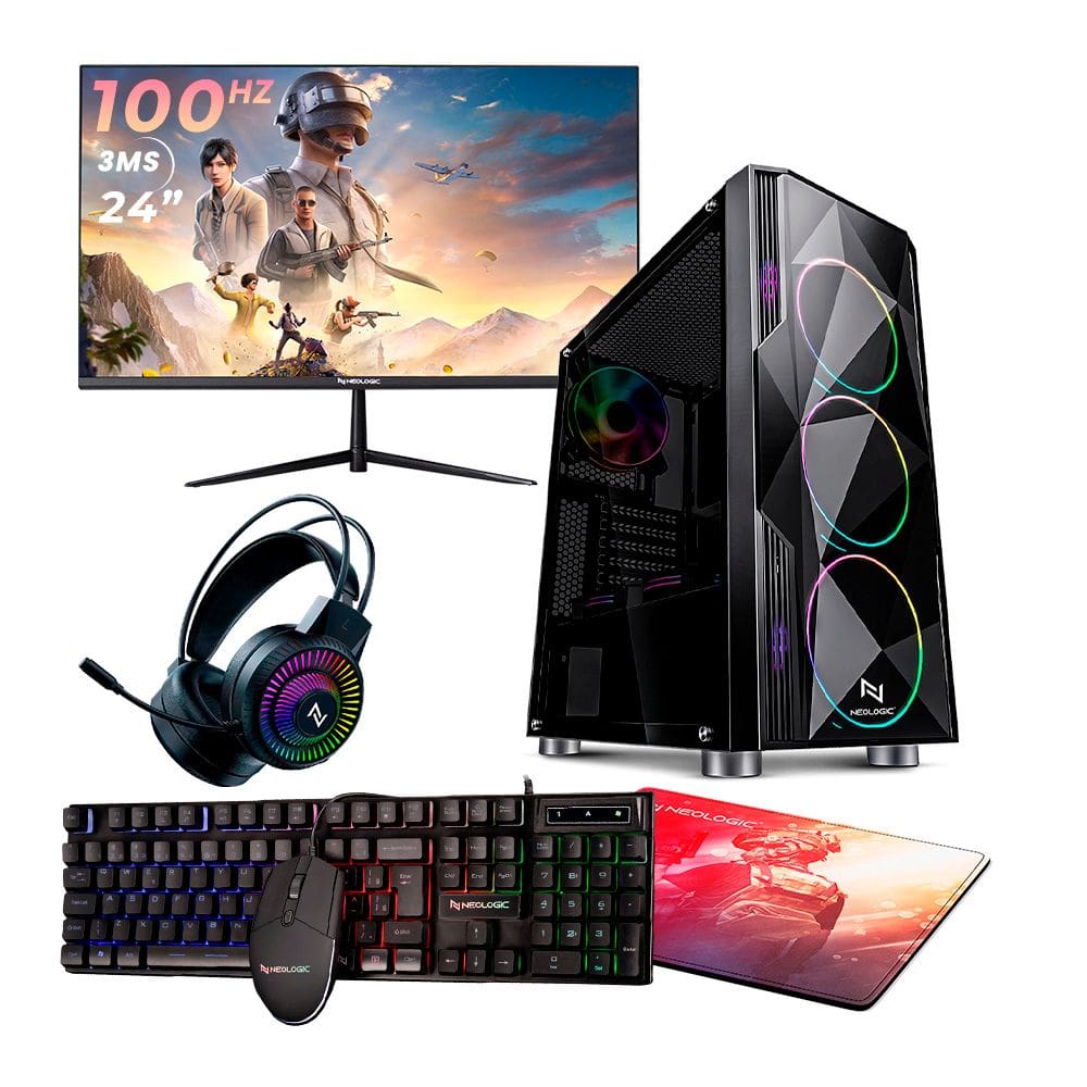 PC GAMER COMPLETO RYZEN 5 5600GT, 16GB 3200MHZ (RADEON VEGA 7), SSD 480GB M.2, 500W 80 PLUS, MONITOR 24" 100HZ, GABINETE COM 3 FANS - NLI87586