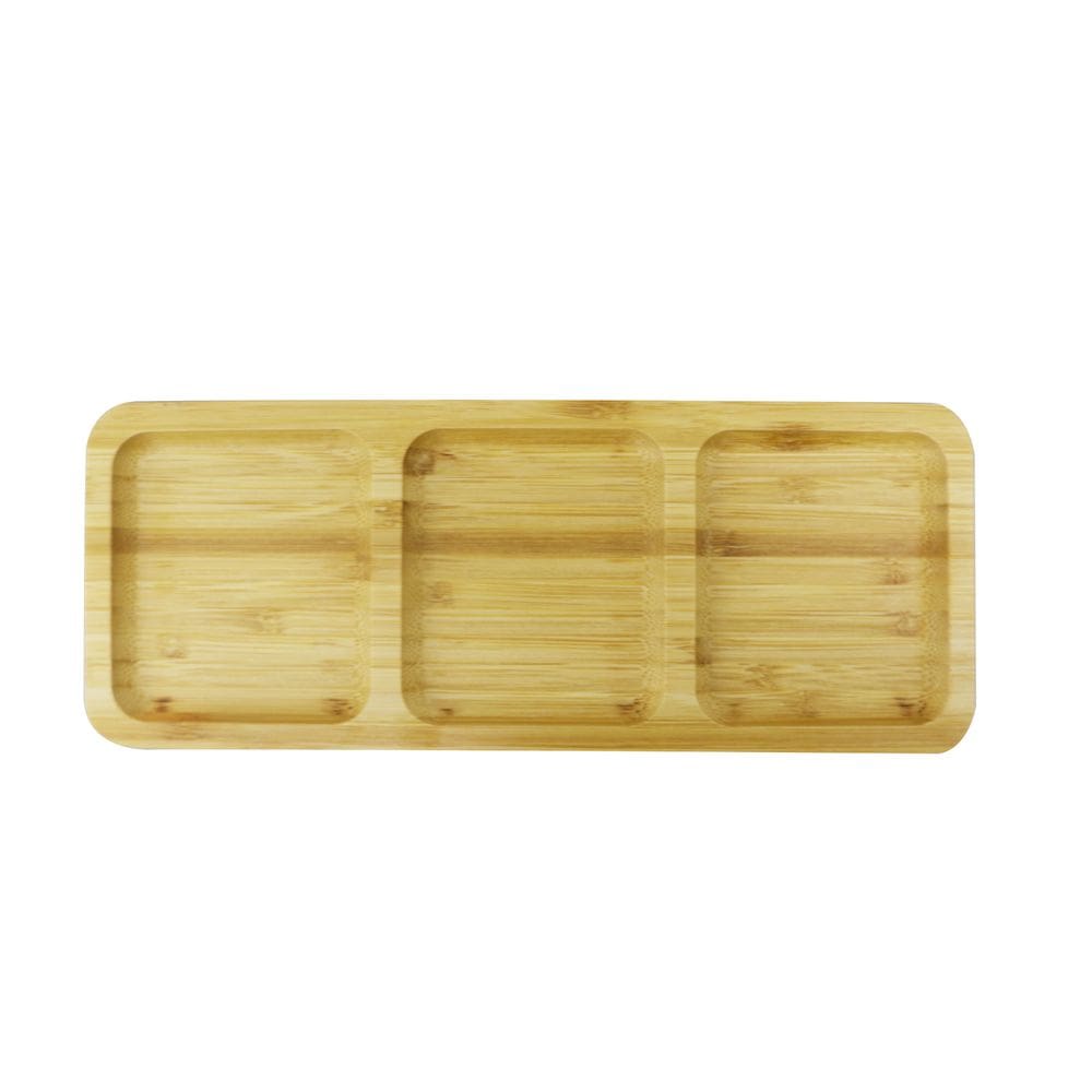 Petisqueira Em Bambu Retangular Com 3 Divisórias 25x10cm