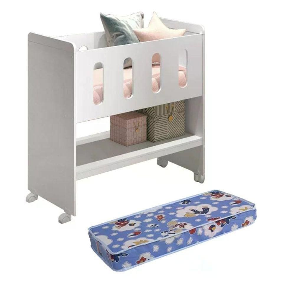 Mini Berço 3 Em 1 Zain Com Colchão Branco Fosco - Reller Móveis Branco Fosco - Blush