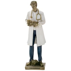 Escultura Decorativa Médico Veterinário Cachorro Gato 25cm