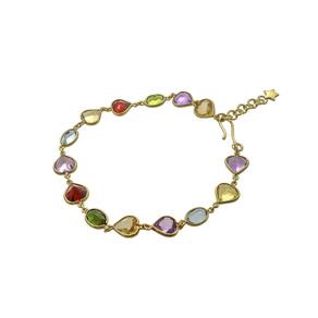 Pulseira Ouro 18k Coração Zircônios E Pedras Brasileiras