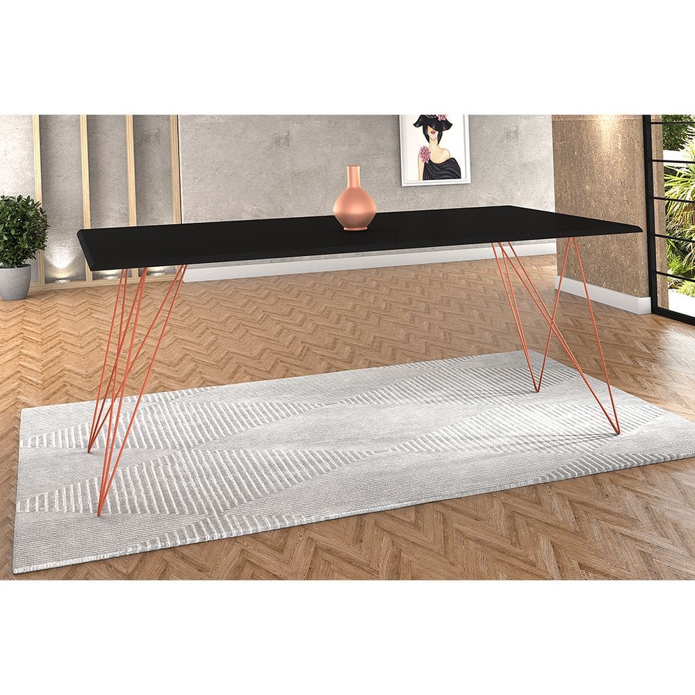 Mesa De Jantar Trama Base Cobre Com Tampo Preto 140 X 80 - New Green