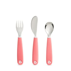 Kit Talher Garfo/Colher/Faca Rosa Infantil Munchkin de Alta Qualidade e Prático