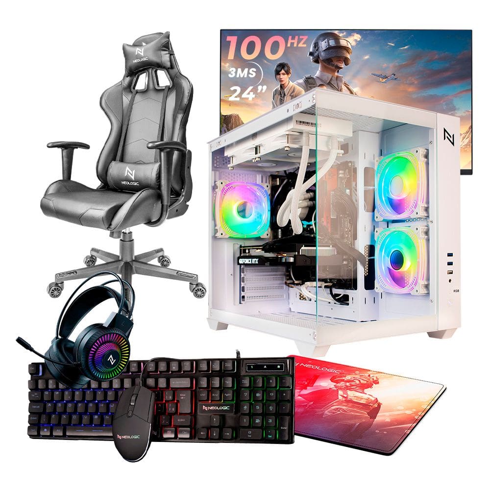 PC GAMER COMPLETO RYZEN 5 5600GT, 16GB 3200MHZ (RADEON VEGA 7), SSD 480GB, 500W 80 PLUS, MONITOR 24" 100HZ, NEOLOGIC AQUARIUM, CADEIRA - NLI87585