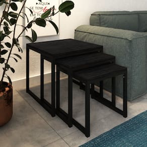 Trio Mesa Lateral Industrial Isabella Preto E Tampo Preto