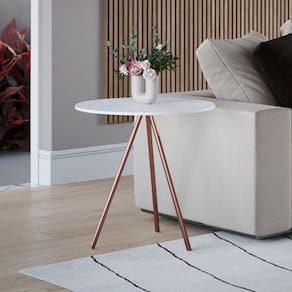 Mesa Lateral Gabriela Wood Tampo Madeira Branco Pés Cobre