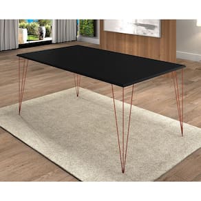 Mesa de Jantar Elen 140x80cm Tampo Preto com Base Cobre