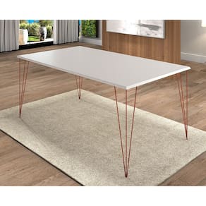 Mesa de Jantar Elen 140x80cm Tampo Branco com Base Cobre