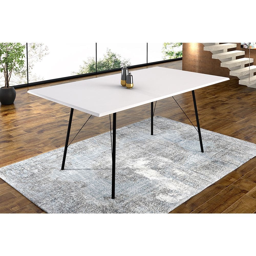 Mesa Sala de Jantar Paraty Preto 150x90cm Tampo Branco