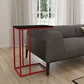 Mesa Lateral Industrial Elena Tampo Preto Base Ferro Vermelho