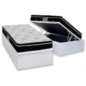 Cama Box Baú Solteiro: Colchão Molas Ortobom Nanolastic Physical + Base CRC Courano White(88x188)