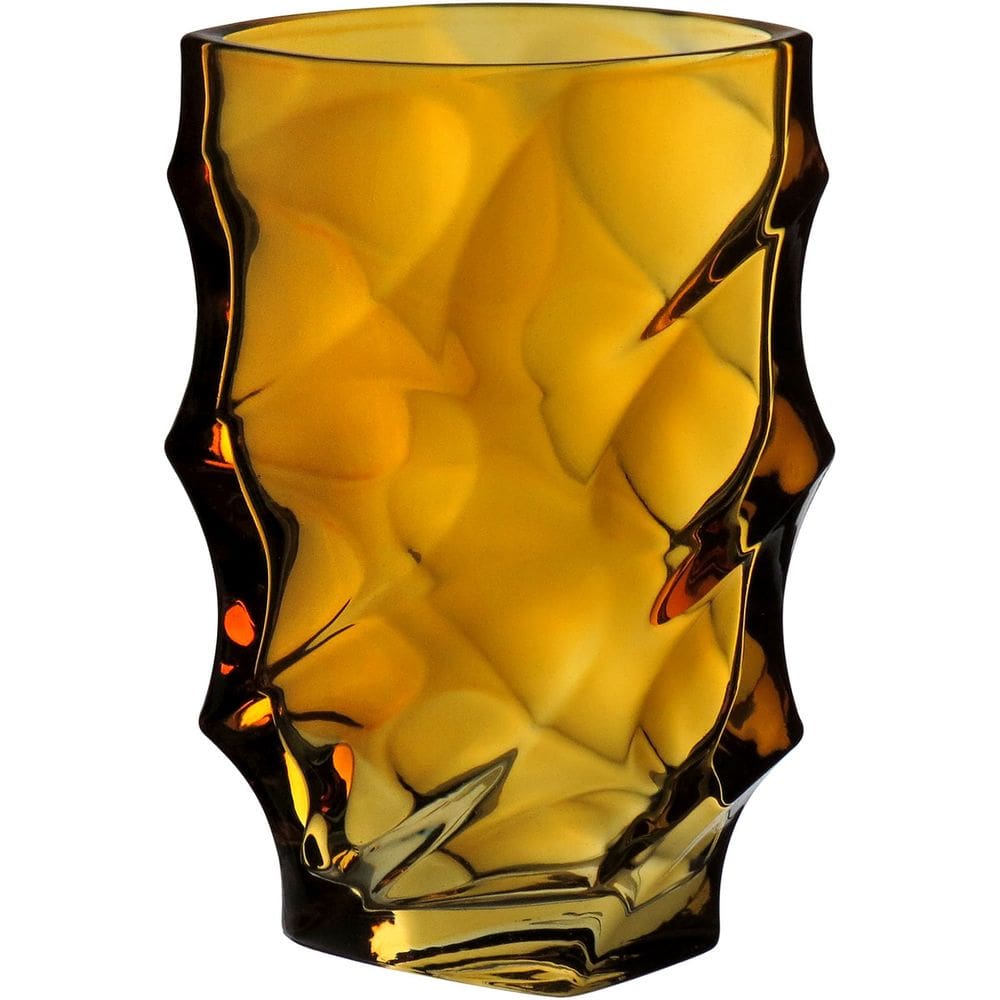 VASO DECORATIVO ENFEITE CASA ONDAS HOME&CO VIDRO 19x12x12cm ÂMBAR