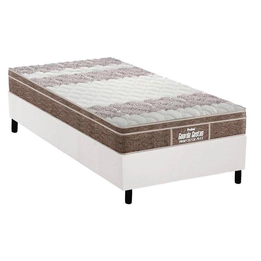 Cama Box Solteiro: Colchão Espuma Probel D33/EP Anatômico Guarda Costas Próintense Plus + Base CRC Suede White(88x188)