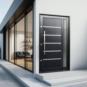 Porta Pivotante Lambril Miraggio com Puxador Lado Direito Elite 216x100 Preto