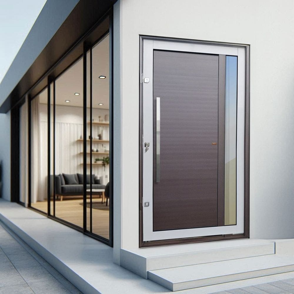 Porta Pivotante Lambril Visione com Puxador Lado Esquerdo Elite 216x150cm Mix Corten