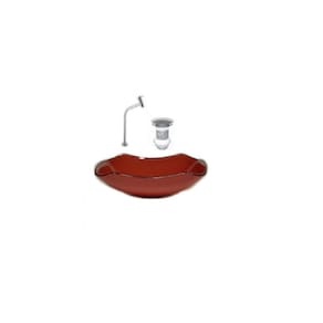 Cuba de Vidro Abaulada 45cm com Válvula e Torneira Vermelho Cereja