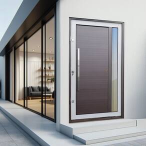 Porta Pivotante Lambril Visione com Puxador Lado Esquerdo Elite 240x130 Mix Corten