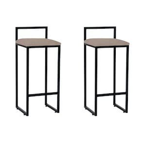 Kit 2 Banquetas Altas Industriais em Aço Dori Preto Assento Suede Bege