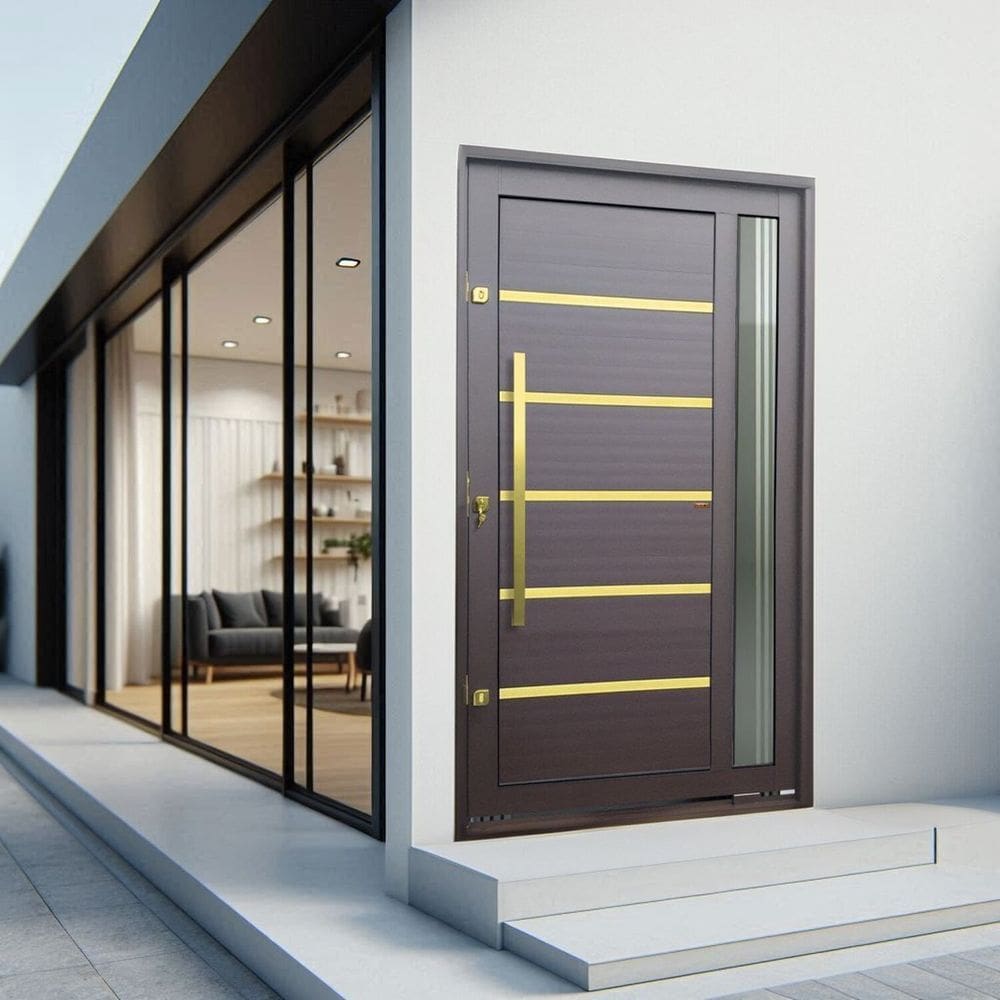 Porta Pivotante Lambril Miraggio com Puxador Lado Direito Elite 240x150 Corten