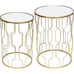 Jogo 2 Mesas Lateral Canto Sala Decorativa Home&Co Metal Dourado