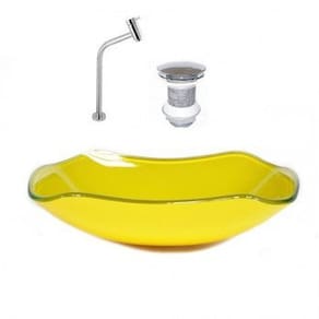 Cuba de Vidro Oval 47cm com Válvula e Torneira Amarelo