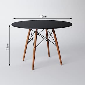 Mesa de Jantar Redonda Eiffel Eames 110cm Tampo Madeira Preto