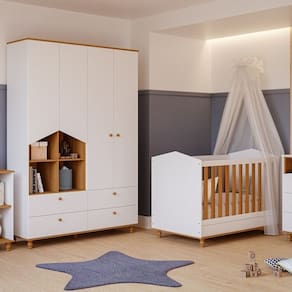Quarto de Bebê Berço e Guarda-Roupa 4 Portas 4 Gavetas Happy Espresso Móveis Branco