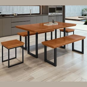 Conjunto Capri Tampo Ripado Eucalipto 160x90cm com 4 Bancos Preto/Madeira