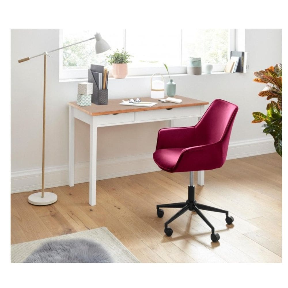 Escrivaninha de Madeira Maciça 120x60cm com 2 Gavetas | Coleção Gava Branco/ Marrom