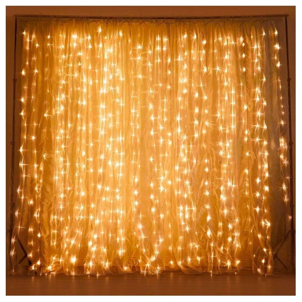Cascata De Natal 320 LED Luz Amarela 8 Funções 3x2m 220V