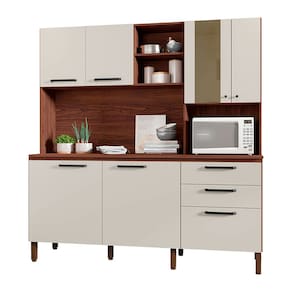 Armário de Cozinha Compacta 6 Portas e 3 Gavetas 182 cm Megan Nogueira/Off White - Pallazio
