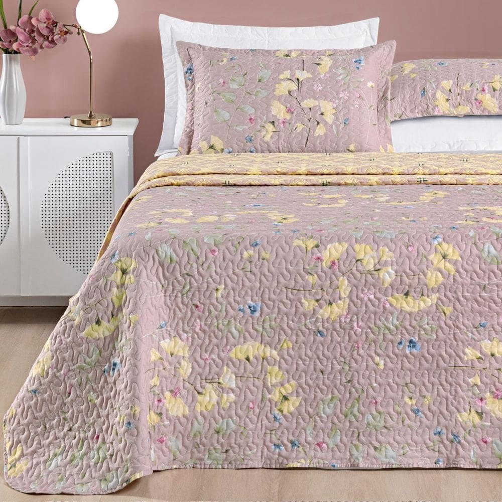 Colcha Queen Size Babado Florença Bordado Dupla Face 200