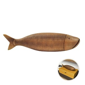 Escultura Peixe Decorativo Marrom Amadeirado 8X32X7Cm Resina