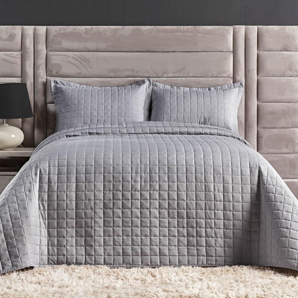 Cobre Leito Casal Queen Size 3 Peças Matelado 300 Fios Cinza