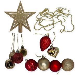 Kit Enfeites Natal Bolas Estrela Dourado E Vermelho Completo