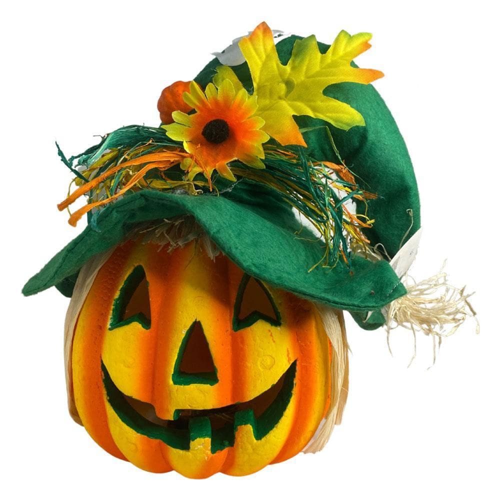 Abóbora Espantalho De Chapéu Com Luz E Som Halloween