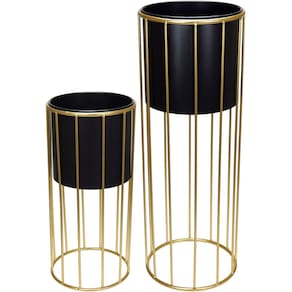 Jogo 2 Cachepô Vaso Decorativo Planta Home&Co Metal Preto