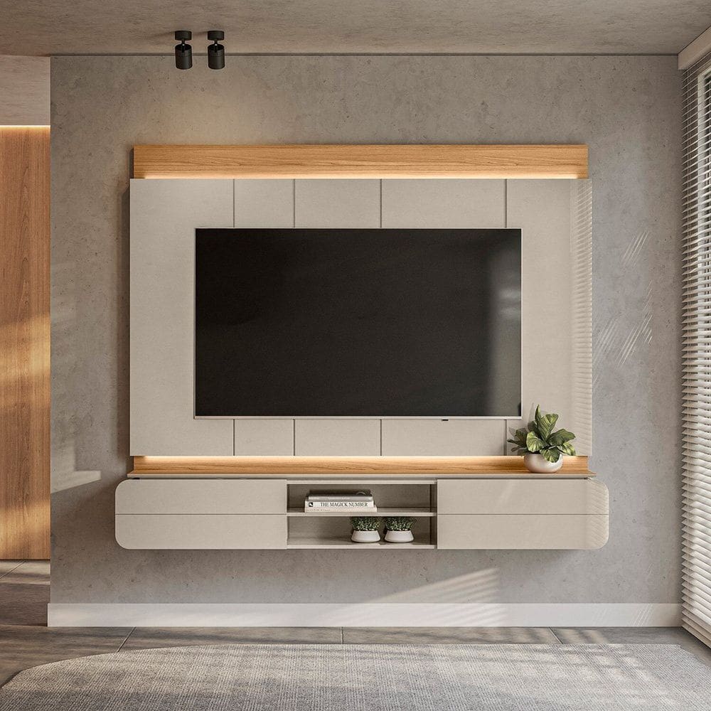 Painel para Tv até 75" Zurique Tauari/Off White Brilho