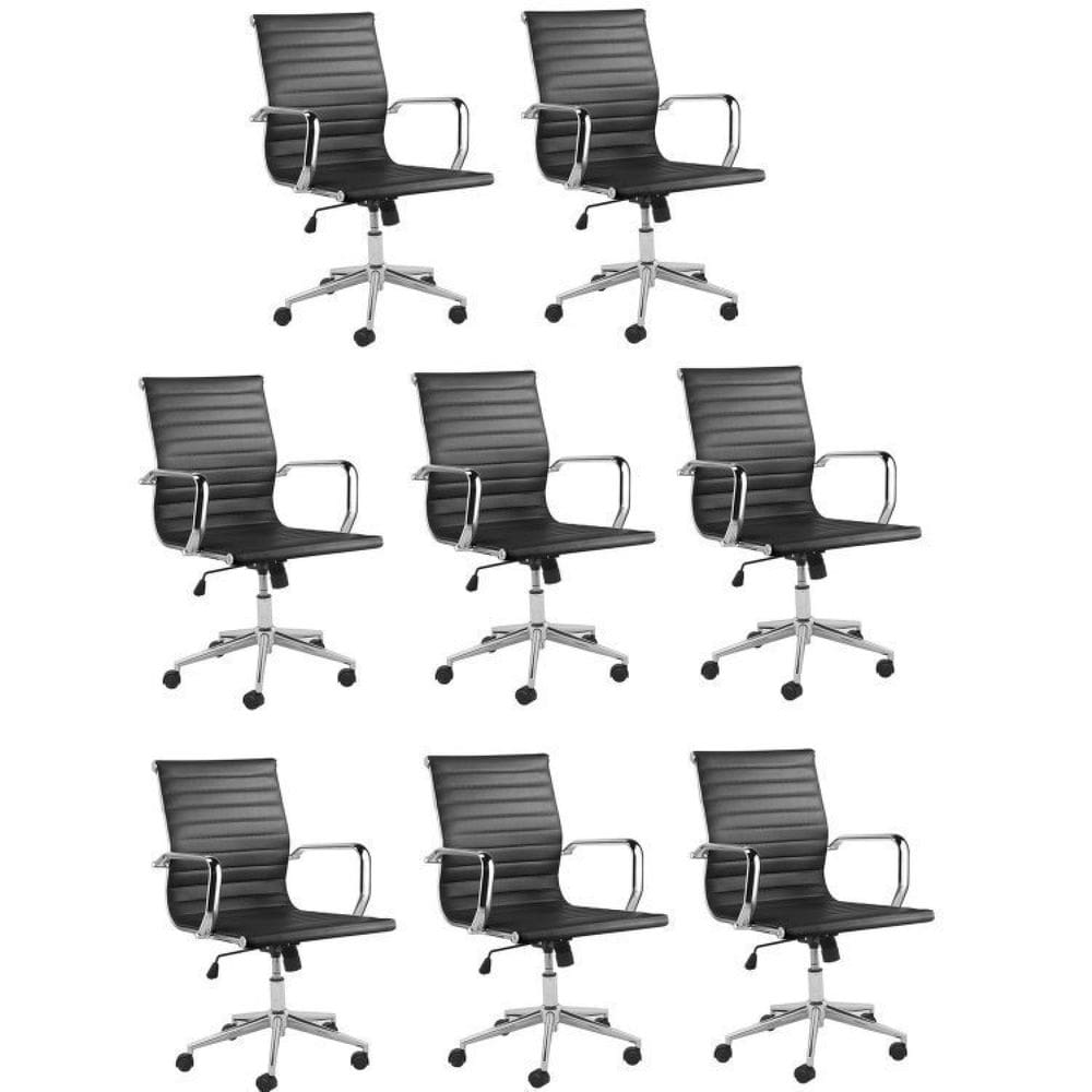 Conjunto 8 Cadeiras de Escritório Presidente Giratória Sevilha Baixa Rivatti Preto