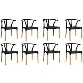 Conjunto 8 Cadeiras Polipropileno Wishbone Yescasa Preto