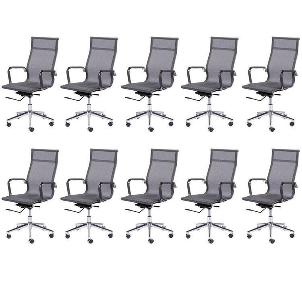 Kit 10 Cadeiras para Escritorio Presidente Esteirinha Tela Mesh 3303 Cinza
