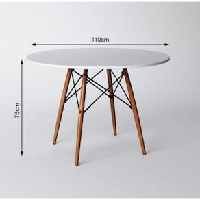 Mesa de Jantar Redonda Eiffel Eames 110cm Tampo Madeira Branco