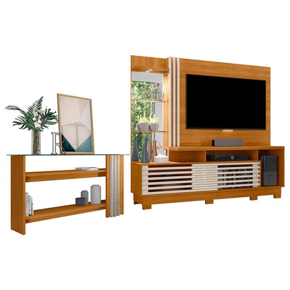 Estante Home Theater com Pés e Aparador Frizz Plus Cinamomo Off White – Madetec