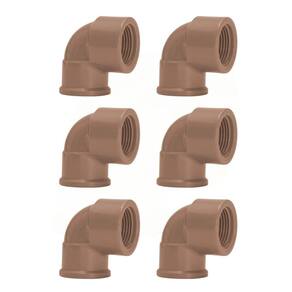 Kit 6 Joelho Cotovelo 90º Soldável Rosca 25Mmx1/2`` Marrom