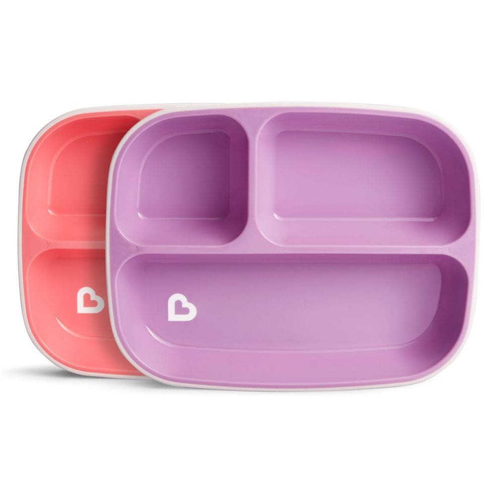 Kit 2 Pratos Infantil com Divisória Splash Rosa Munchkin Divertido e Prático